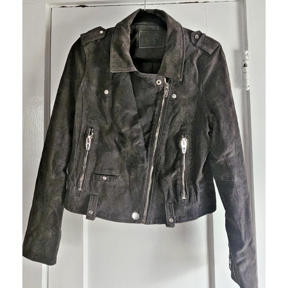 BLANKNYC suede leather moto jacket asymmetrica zipper lined gray woman Sz M